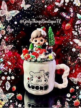 Lucky Bear Decorative Mug with Kawaii Dessert Topper